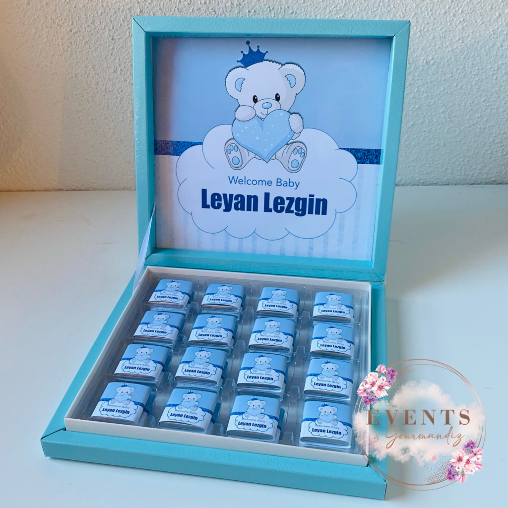 Coffret choco bleu ourson coeur nuage