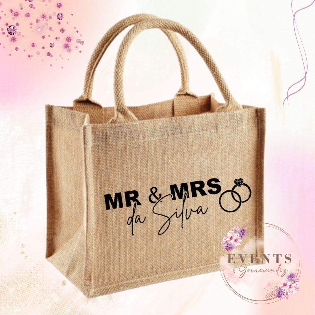 Petit sac en toile de jute Mr & Mrs